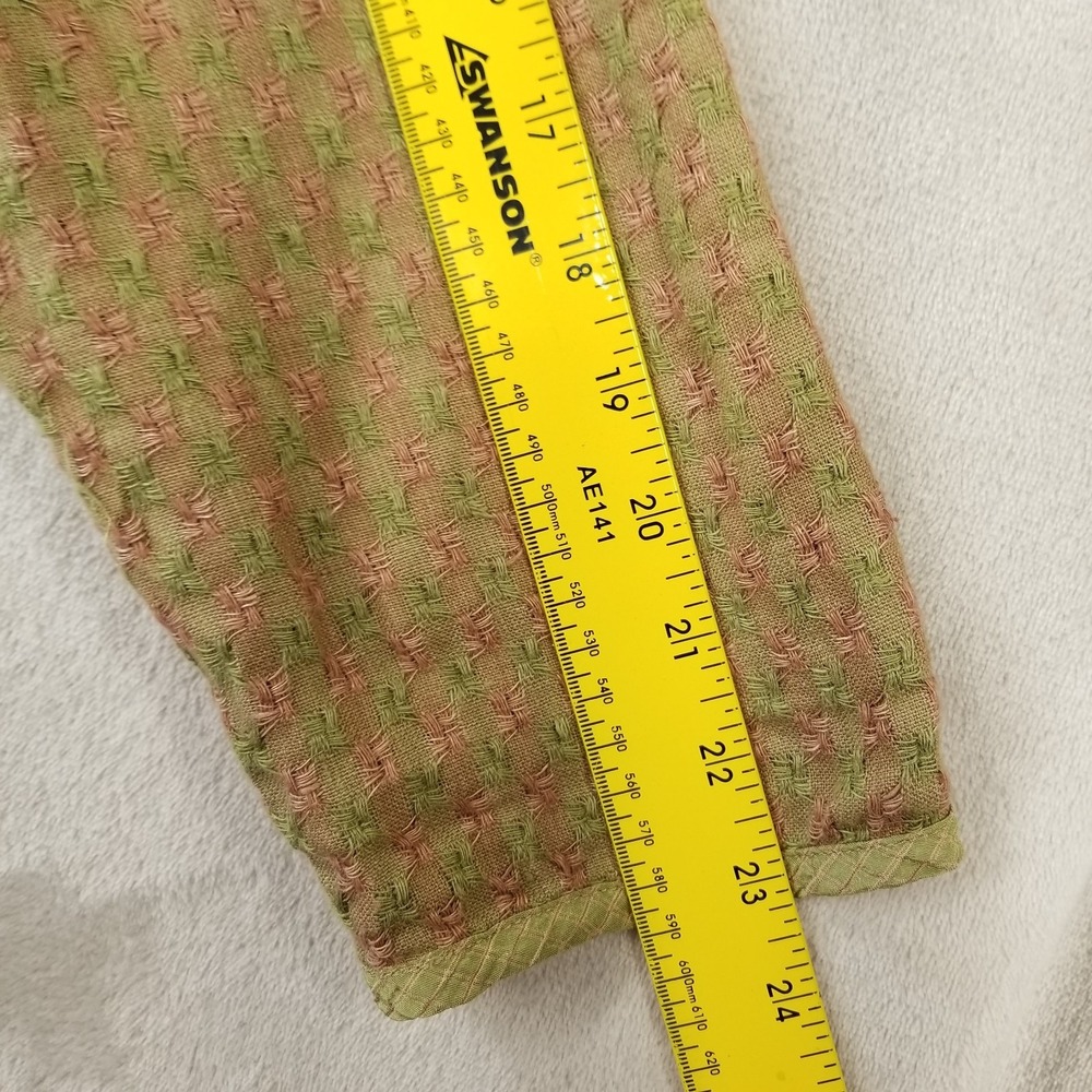 Flax Cardigan Women M Pink Green Check Linen Long Sleeve Pocket Jacket Topper - Picture 5 of 8